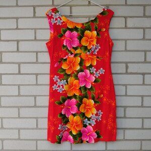 Vintage Hawaiian Dress 36"B Barkcloth Pomare Bright Colors Mini Sleeveless USA